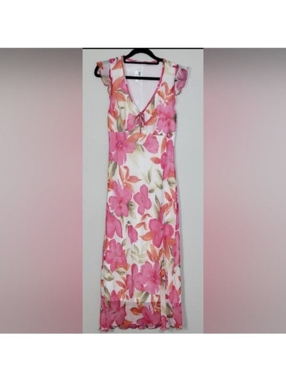 Y2K Womens Babydoll Maxi Dress Size S Floral Fairy Romantic Sheer Cottage 90s